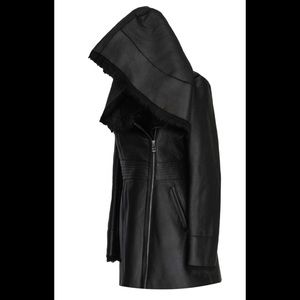 Sheepskin shearling leather hoodie shirt jacket
